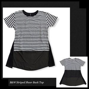 KATIE JUDITH B&W Striped Sheer Back Hi Lo Top